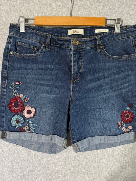 Vintage America Pants - Vintage America Dark Blue Embroidered Denim Shorts